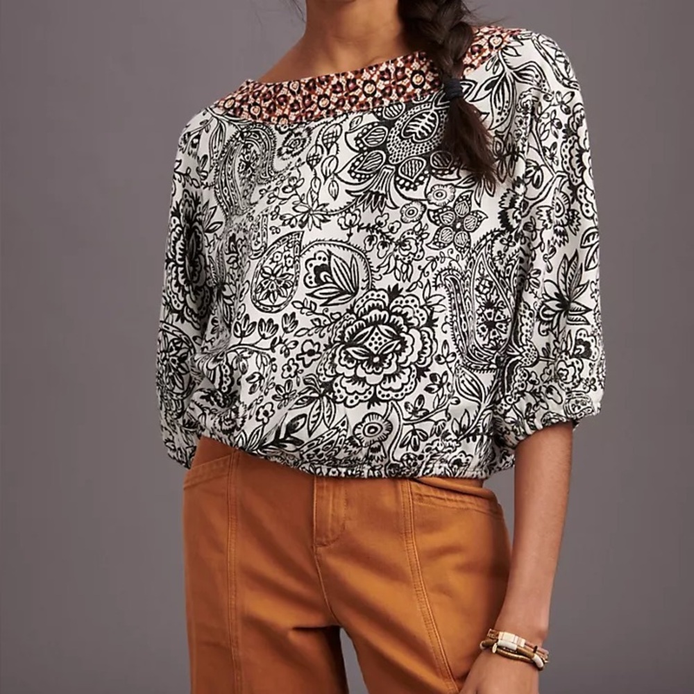 Anthropologie Samia Paisley Boatneck Bubble Top